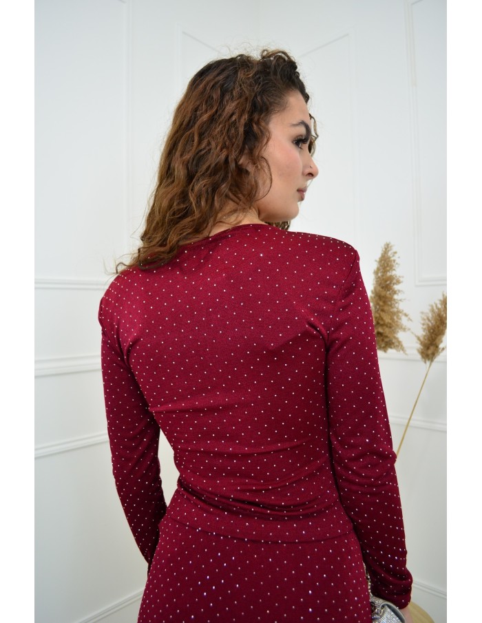 T-shirt bordeaux à manches longues col carré avec strass - femme - Accueil