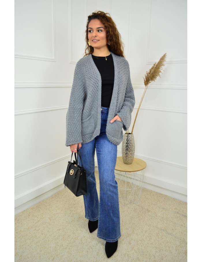 Gilet en maille ajourée gris – femme - Accueil