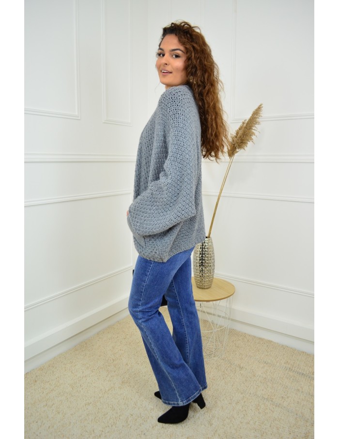 Gilet en maille ajourée gris – femme - Accueil