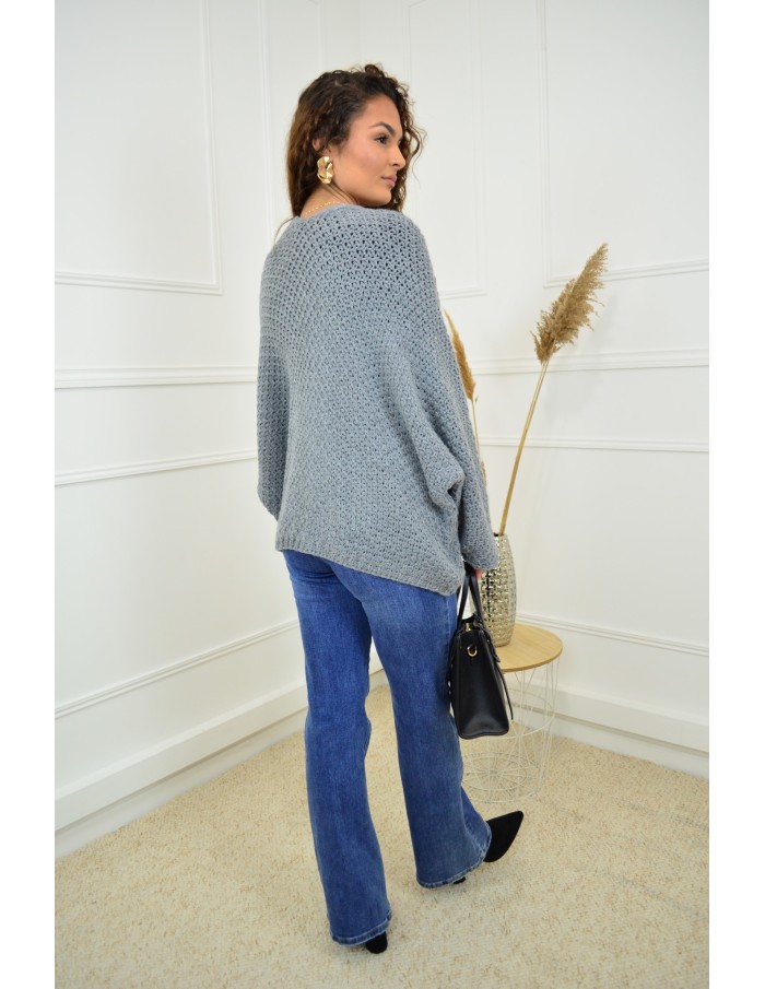 Gilet en maille ajourée gris – femme - Accueil