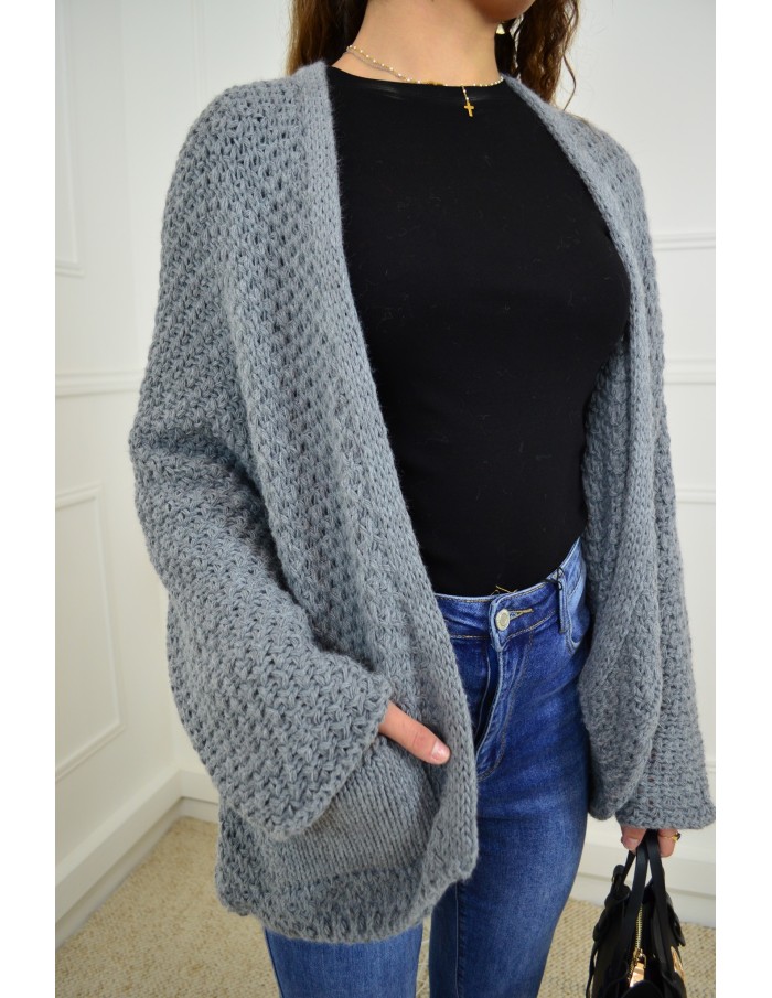 Gilet en maille ajourée gris – femme - Accueil