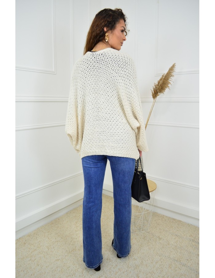 Gilet en maille ajourée beige – femme - Accueil