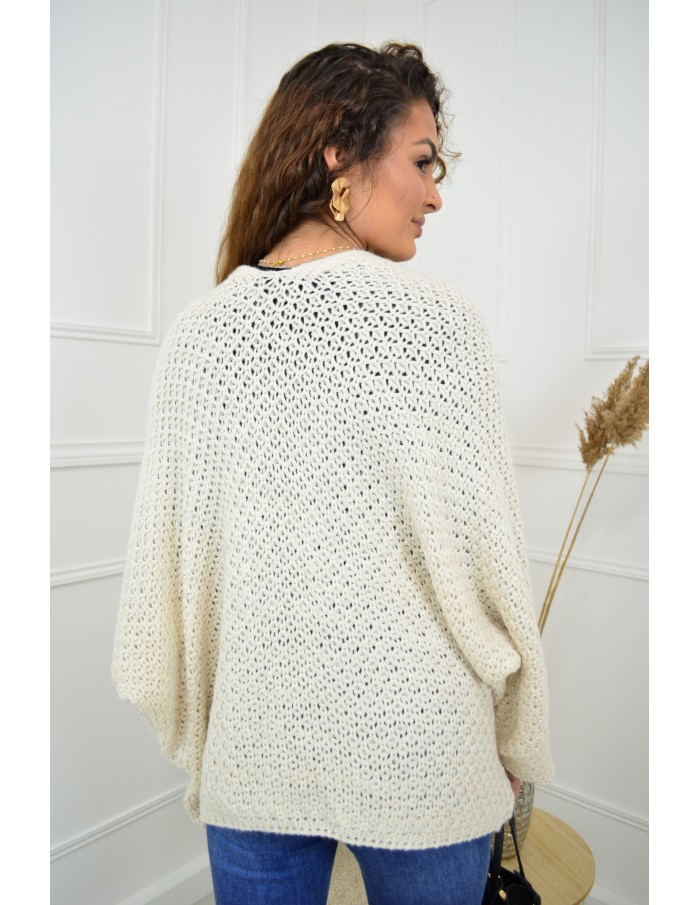 Gilet en maille ajourée beige – femme - Accueil