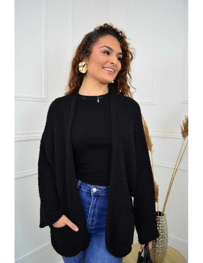 Gilet en maille ajourée noir – femme - Accueil