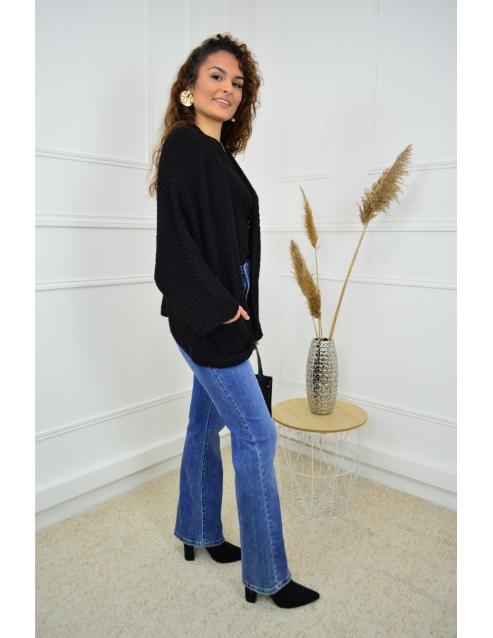 Gilet en maille ajourée noir – femme - Accueil