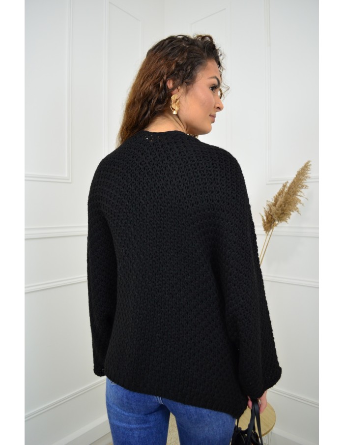 Gilet en maille ajourée noir – femme - Accueil