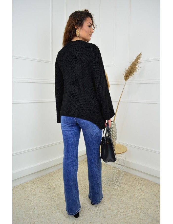 Gilet en maille ajourée noir – femme - Accueil