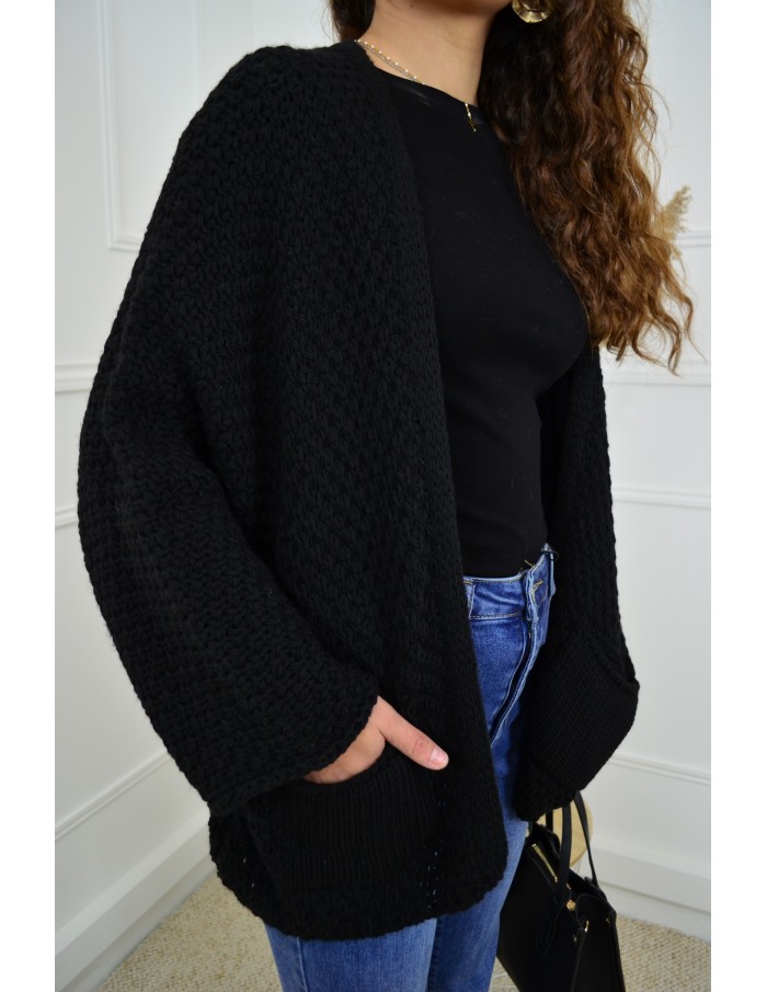 Gilet en maille ajourée noir – femme - Accueil