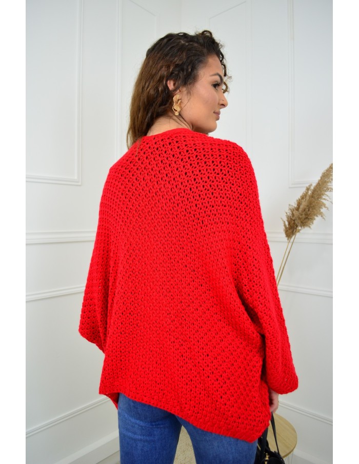 Gilet en maille ajourée rouge – femme - Accueil