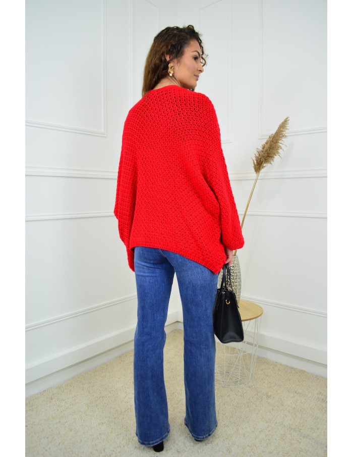 Gilet en maille ajourée rouge – femme - Accueil