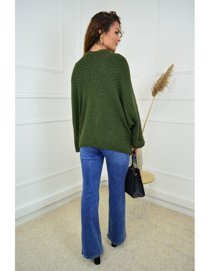 Gilet en maille ajourée kaki – femme - Accueil