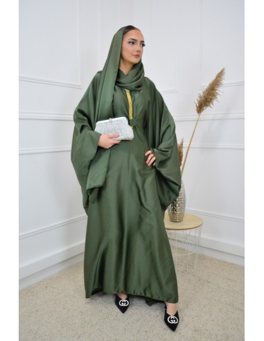 Robe abaya kaki avec voile intégrée -...
