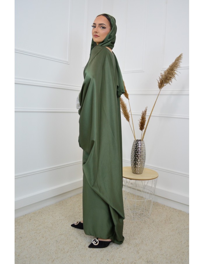 Robe abaya kaki avec voile intégrée - femme - Accueil
