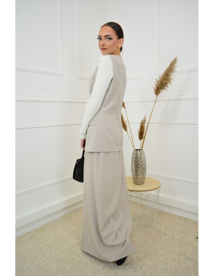 Ensemble 2 pièces taupe gilet + jupe - femme - Accueil