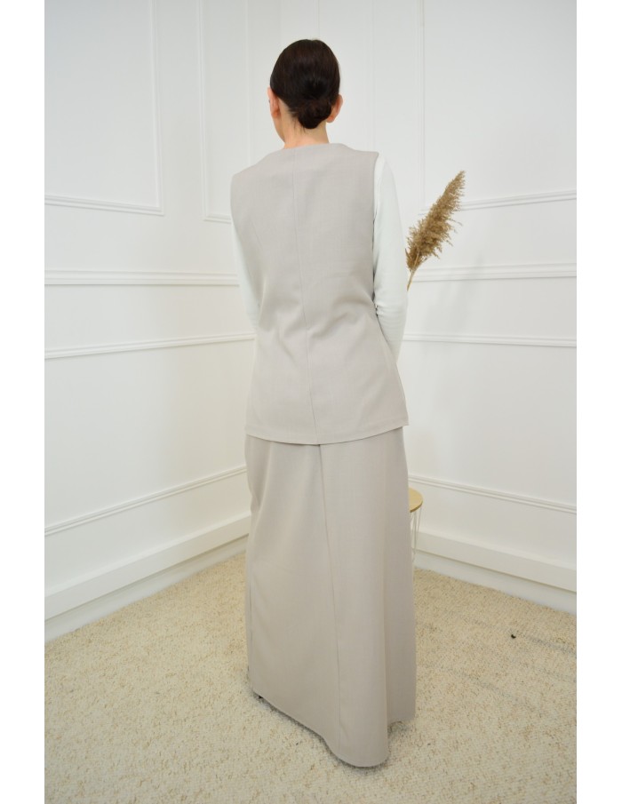 Ensemble 2 pièces taupe gilet + jupe - femme - Accueil
