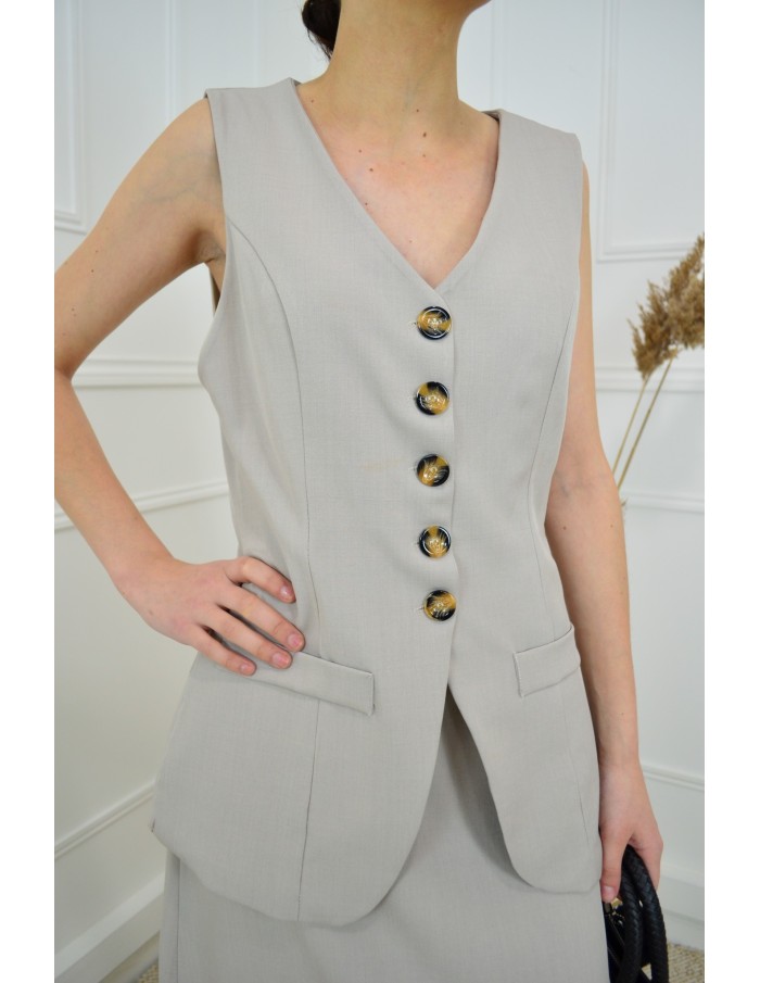 Ensemble 2 pièces taupe gilet + jupe - femme - Accueil