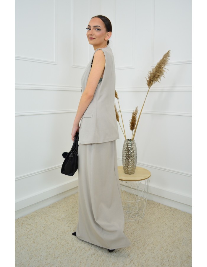 Ensemble 2 pièces taupe gilet + jupe - femme - Accueil