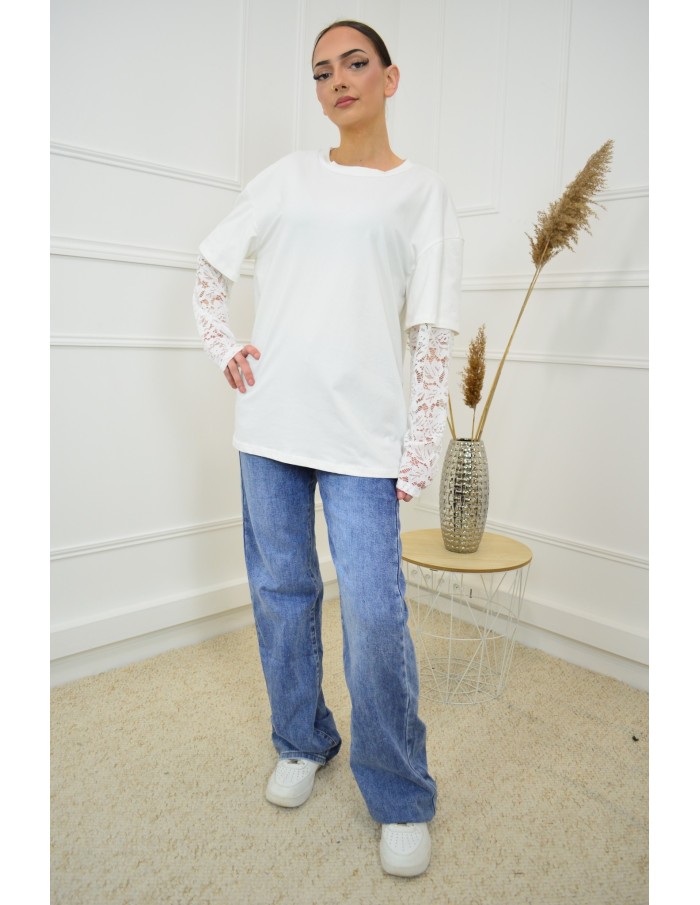 T-shirt Femme Manches Longues avec Dentelle |Confort - Zerda