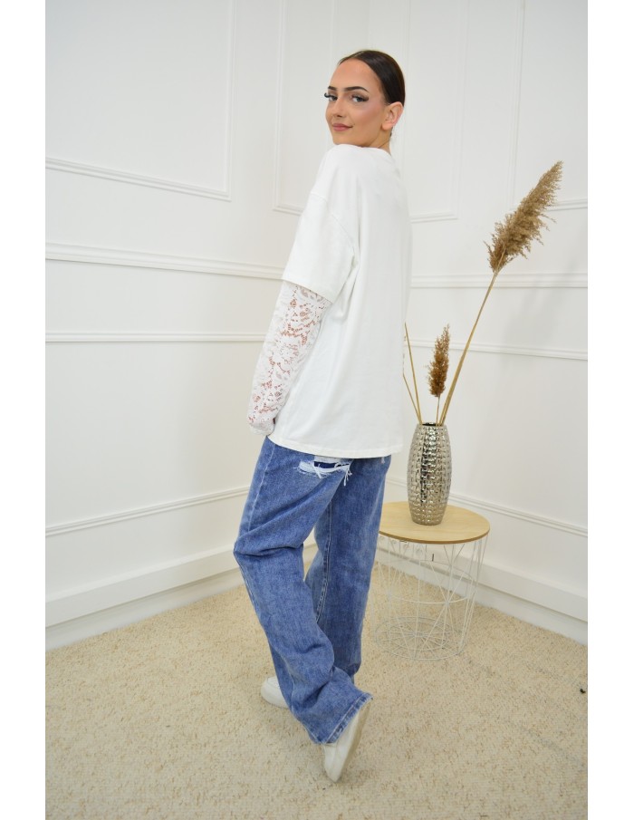 T-shirt Femme Manches Longues avec Dentelle |Confort - Zerda