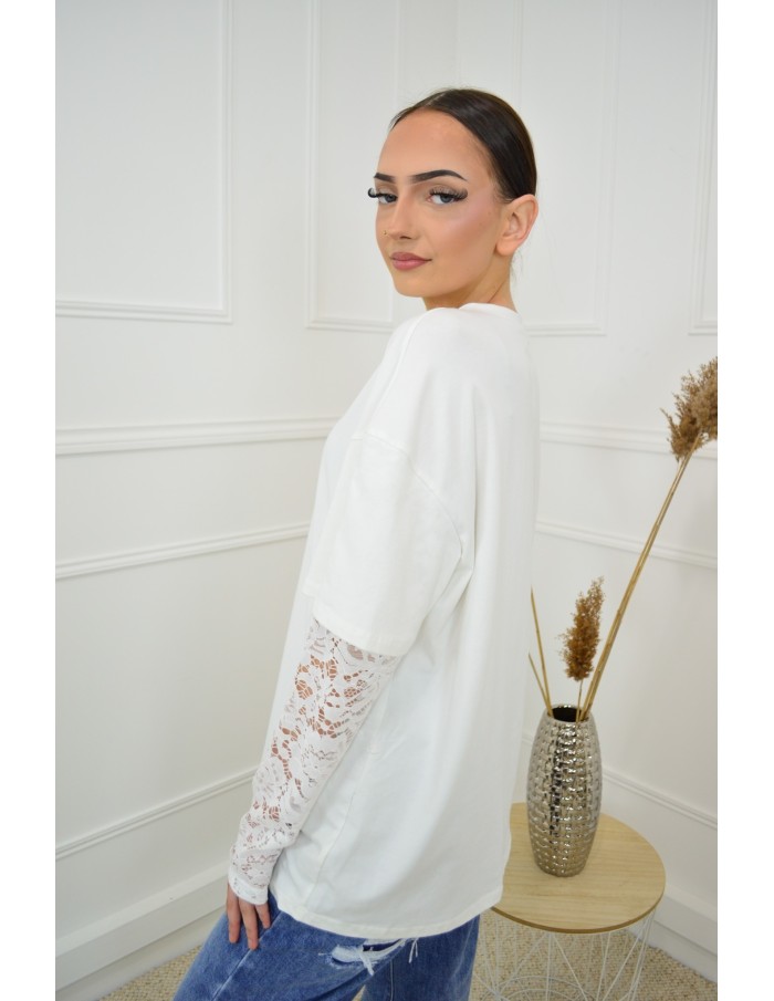 T-shirt Femme Manches Longues avec Dentelle |Confort - Zerda