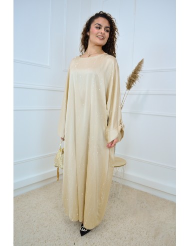 Robe beige satinée avec strass - femme
