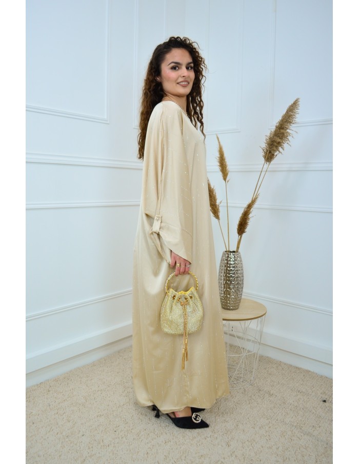 Robe beige satinée avec strass - femme