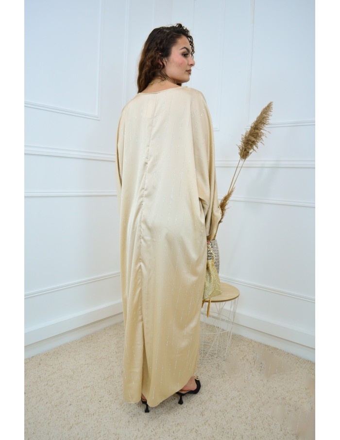 Robe beige satinée avec strass - femme