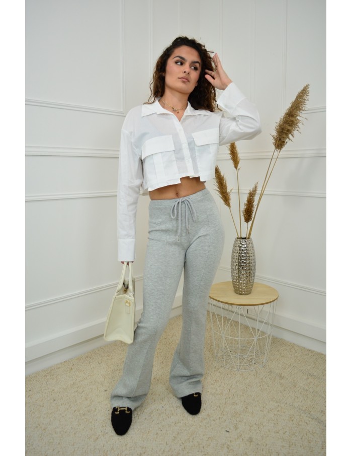 Pantalon Évasé en Tissu Taille Élastiquée - Confort et Élégance
