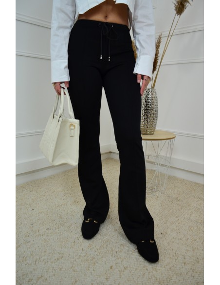 Pantalon Évasé en Tissu Taille Élastiquée - Confort et Élégance