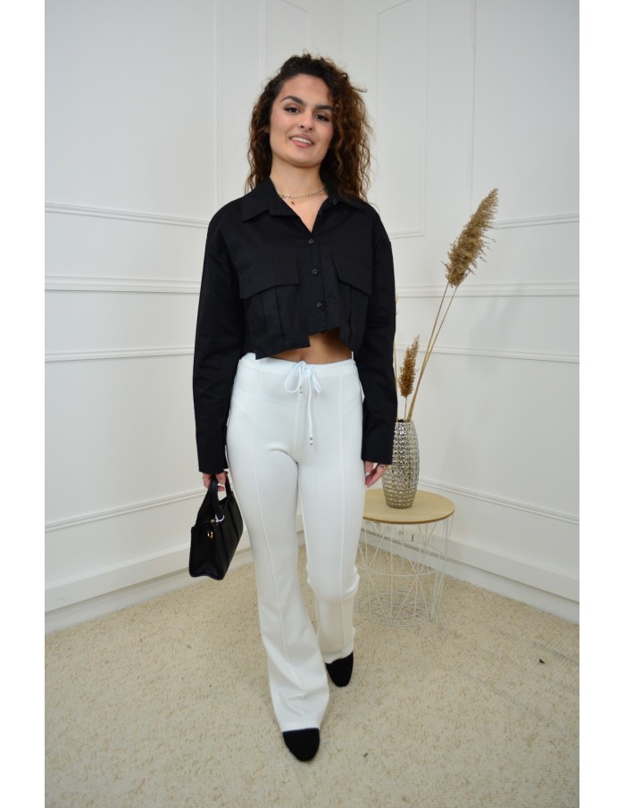 Pantalon Évasé en Tissu Taille Élastiquée - Confort et Élégance