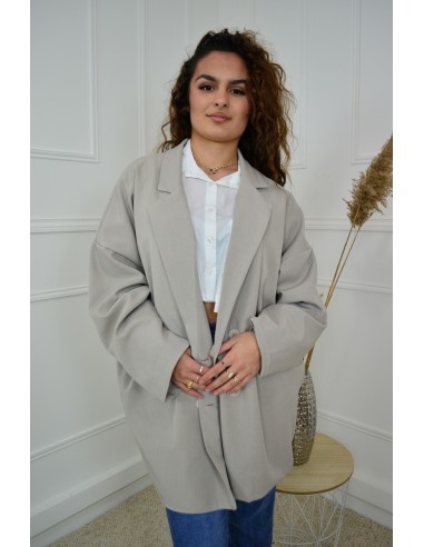 Blazer oversize mi-long taupe - femme