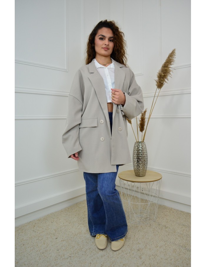 Blazer Oversize Mi-Long Taupe Femme | Élégance et Confort