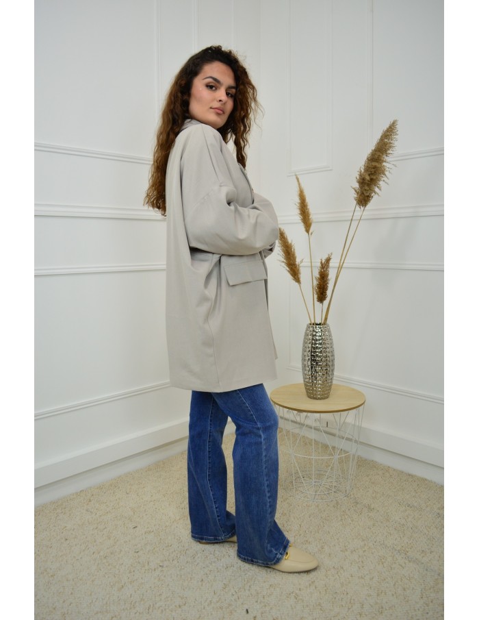 Blazer Oversize Mi-Long Taupe Femme | Élégance et Confort