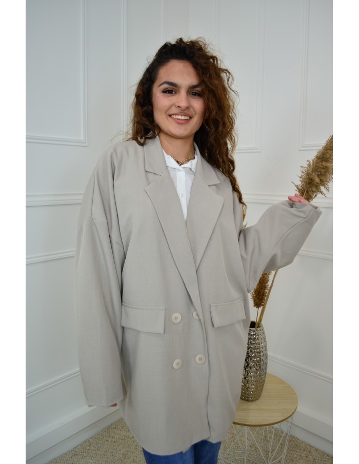 Blazer Oversize Mi-Long Taupe Femme | Élégance et Confort