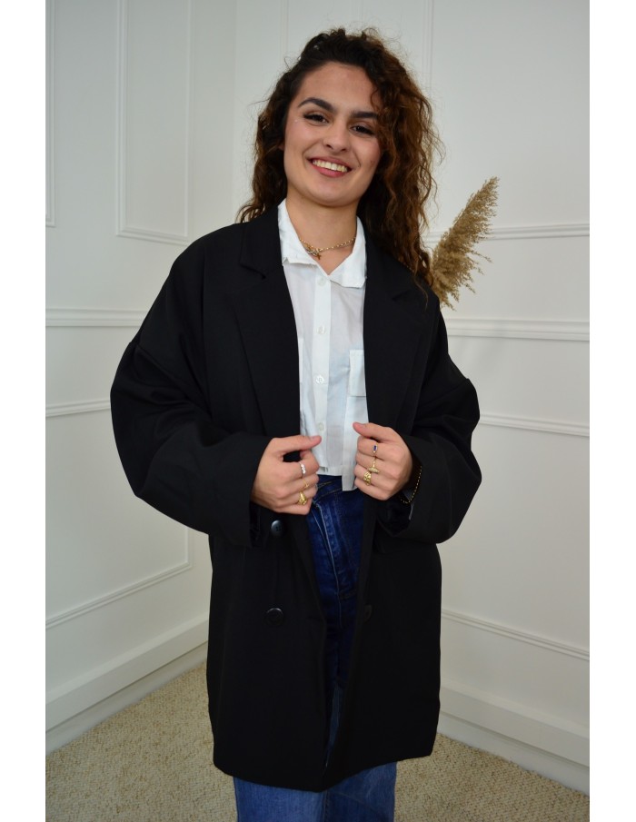 Blazer Oversize Mi-Long Noir Femme | Élégance et Confort