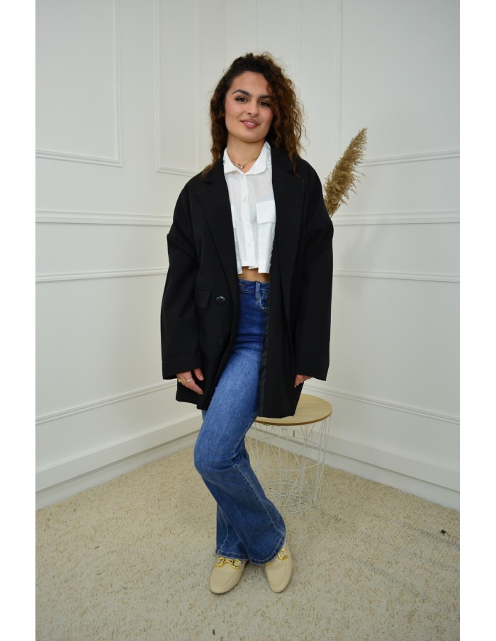 Blazer Oversize Mi-Long Noir Femme | Élégance et Confort