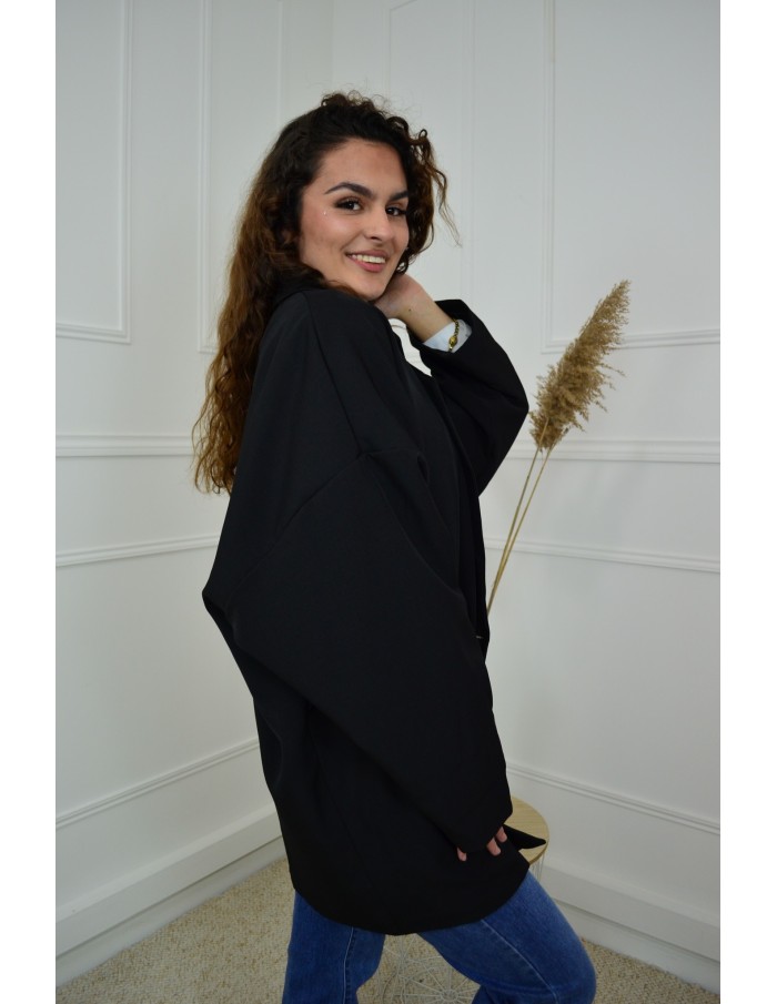 Blazer Oversize Mi-Long Noir Femme | Élégance et Confort
