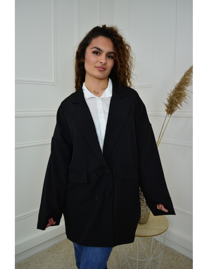 Blazer Oversize Mi-Long Noir Femme | Élégance et Confort