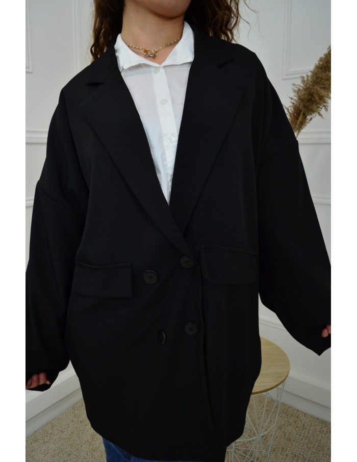 Blazer Oversize Mi-Long Noir Femme | Élégance et Confort