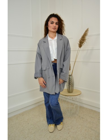 Blazer oversize mi-long gris - femme