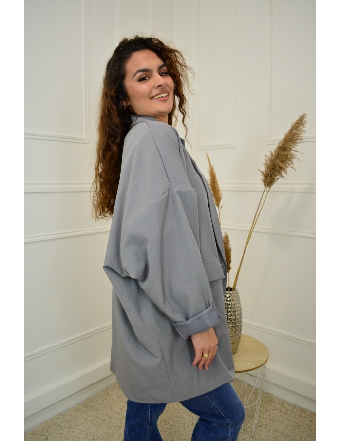 Blazer Oversize Mi-Long Gris  Femme | Élégance et Confort