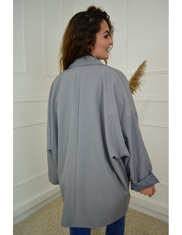 Blazer Oversize Mi-Long Gris  Femme | Élégance et Confort