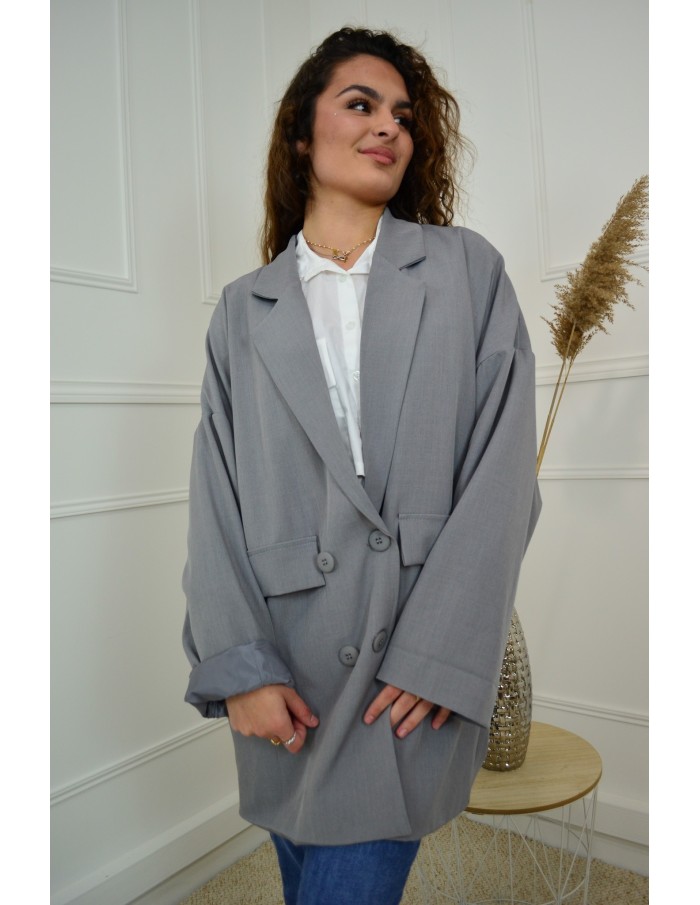Blazer Oversize Mi-Long Gris  Femme | Élégance et Confort