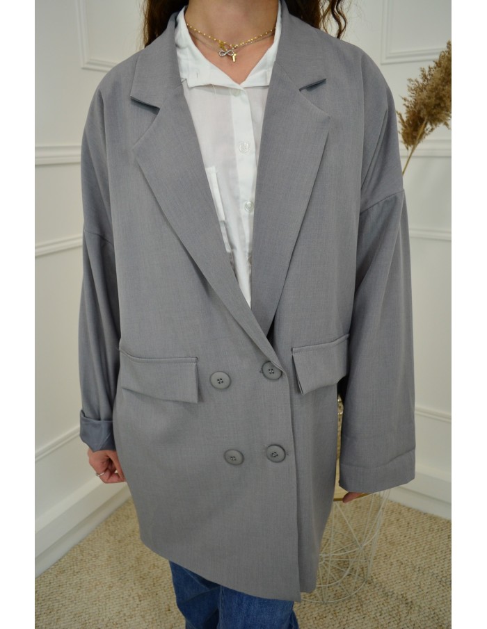 Blazer Oversize Mi-Long Gris  Femme | Élégance et Confort