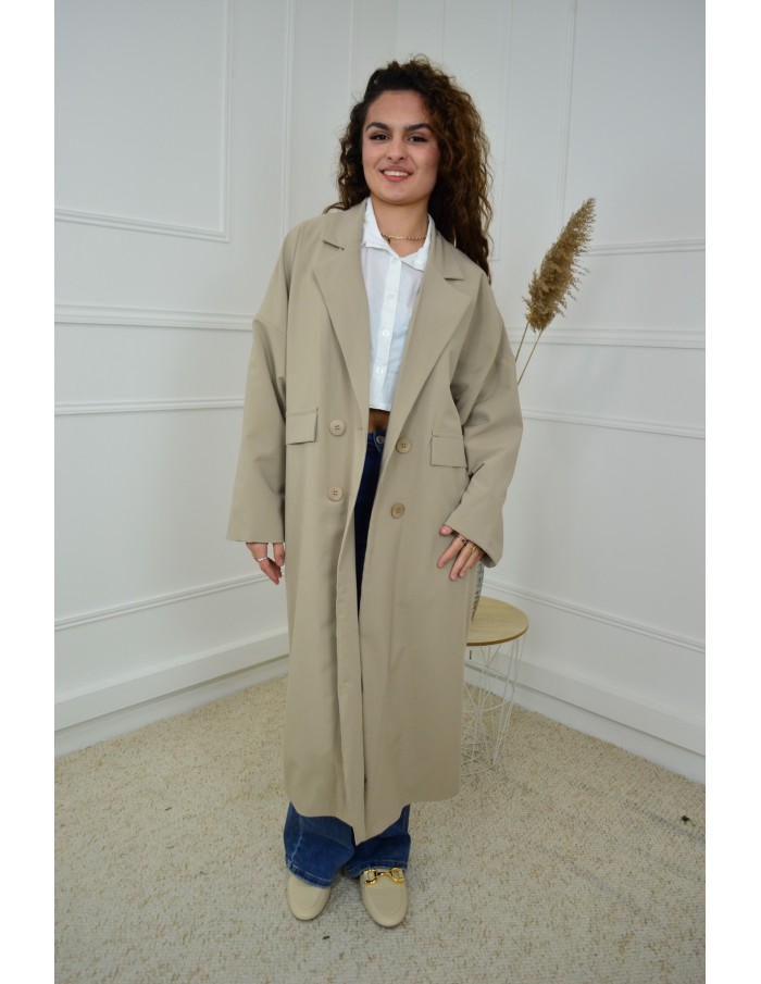 Manteau Blazer Oversize Beige Long Femme | Élégance et Confort
