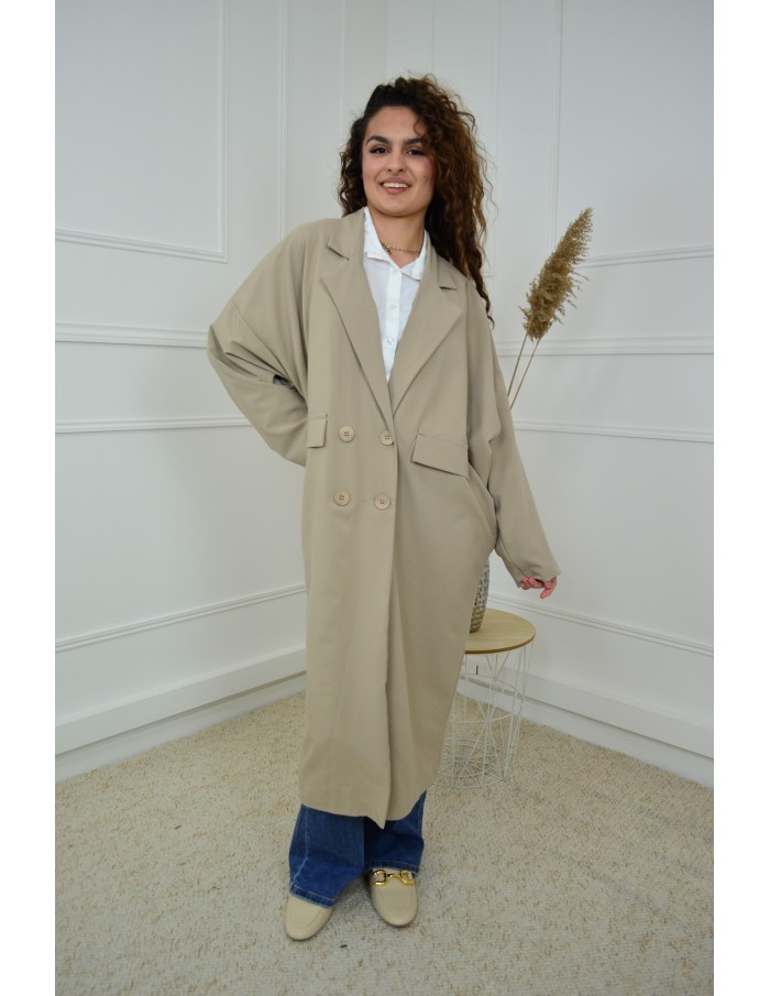 Manteau Blazer Oversize Beige Long Femme | Élégance et Confort