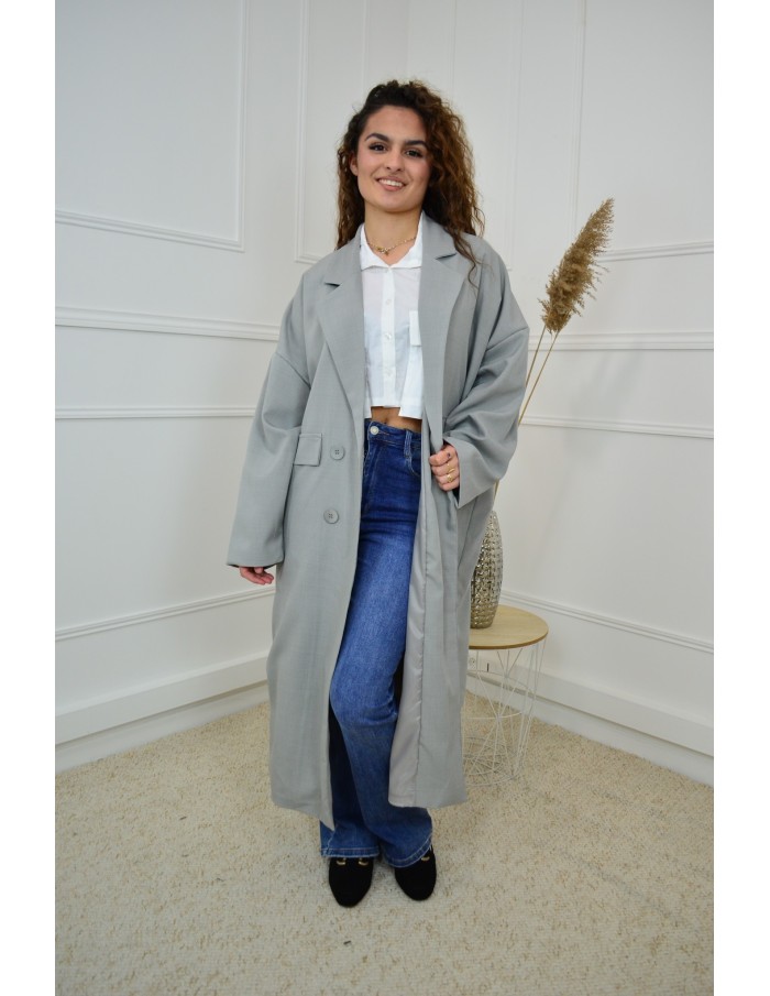 Manteau Blazer Oversize Gris Long Femme | Élégance et Confort