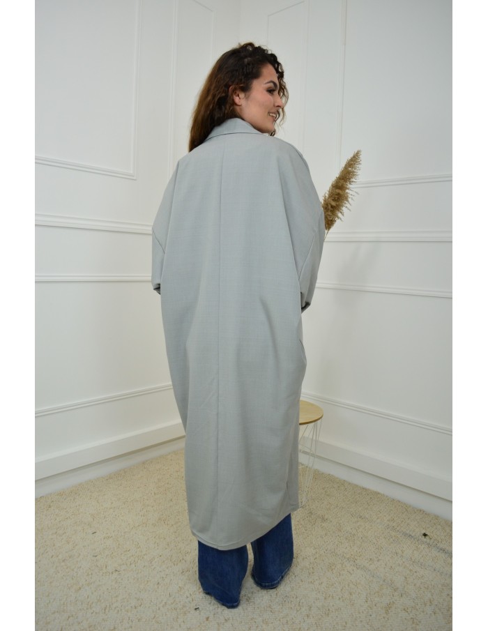 Manteau Blazer Oversize Gris Long Femme | Élégance et Confort