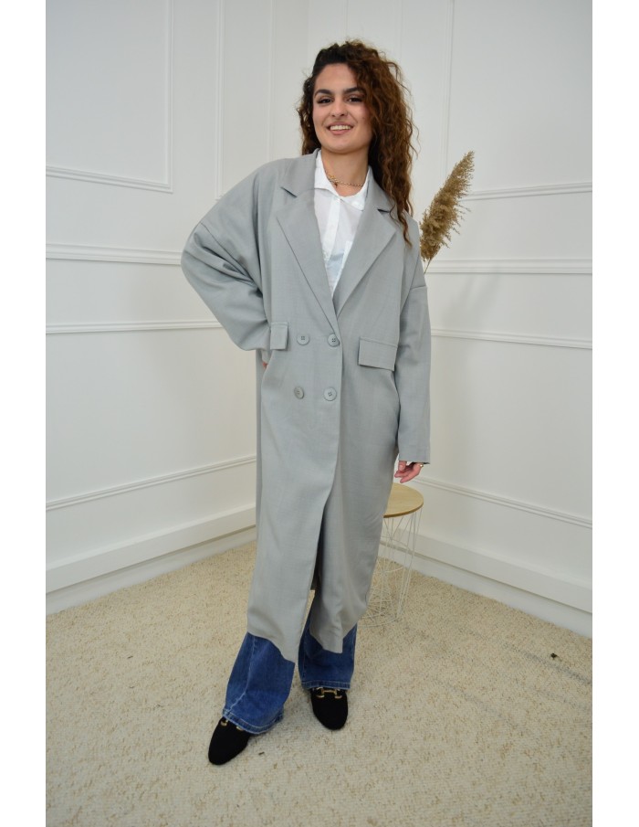 Manteau Blazer Oversize Gris Long Femme | Élégance et Confort