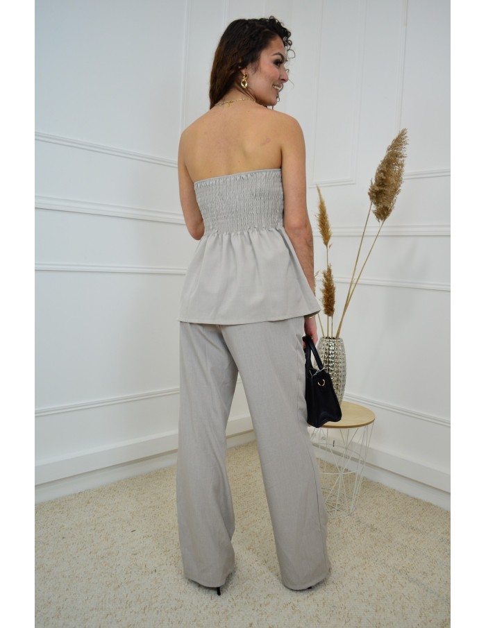 Ensemble 2 Pièces Taupe Femme : Bustier et Pantalon Fluide | Élégance